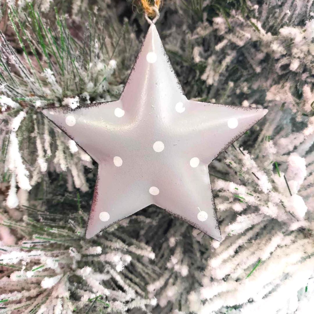 Silver with White Spots Tin Star