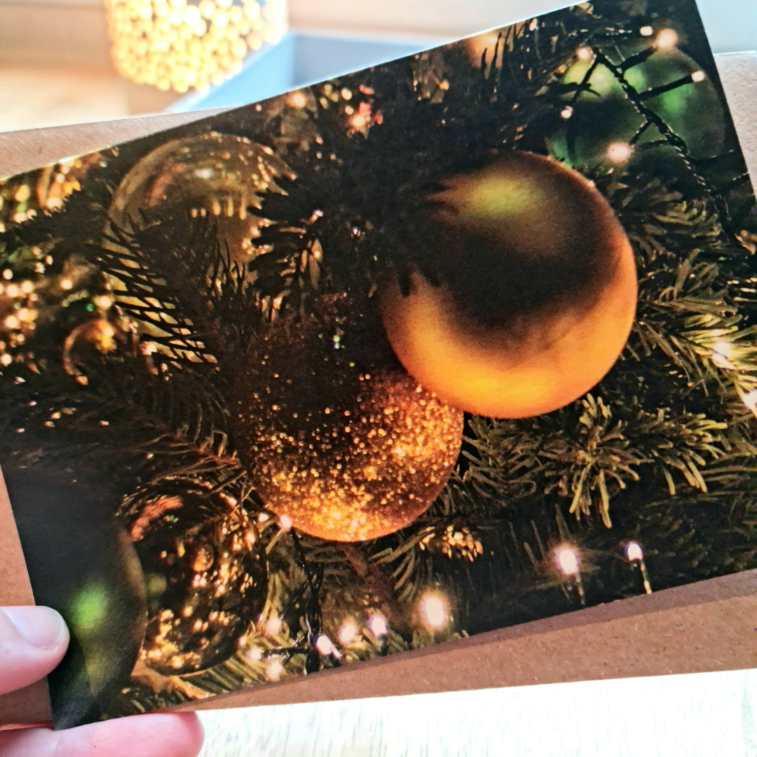 Christmas Card - Gold Baubles