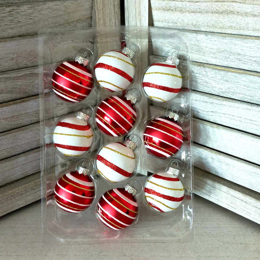 Red & White Glass Baubles