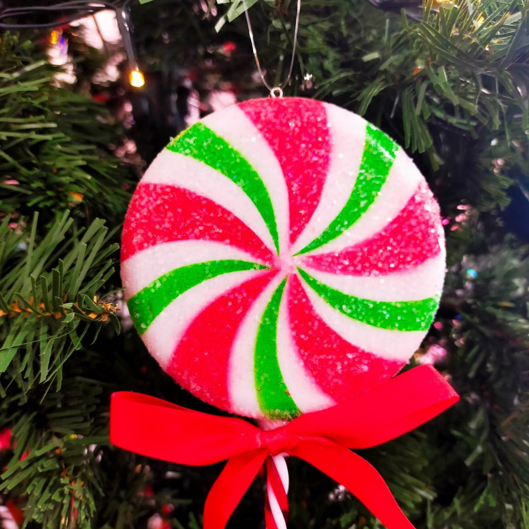 Hanging Lollipops - Red, Green & White Swirl
