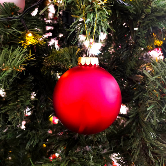 80mm Glass Bauble - Matte Classic Red