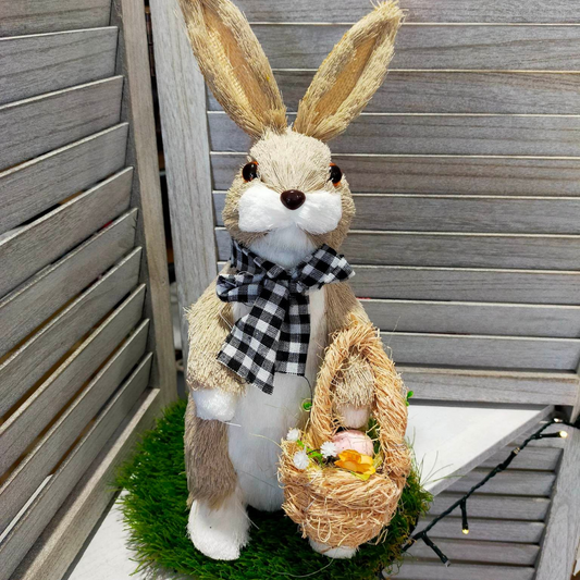 Standing Bunny holding a Basket with Flowers & Egg